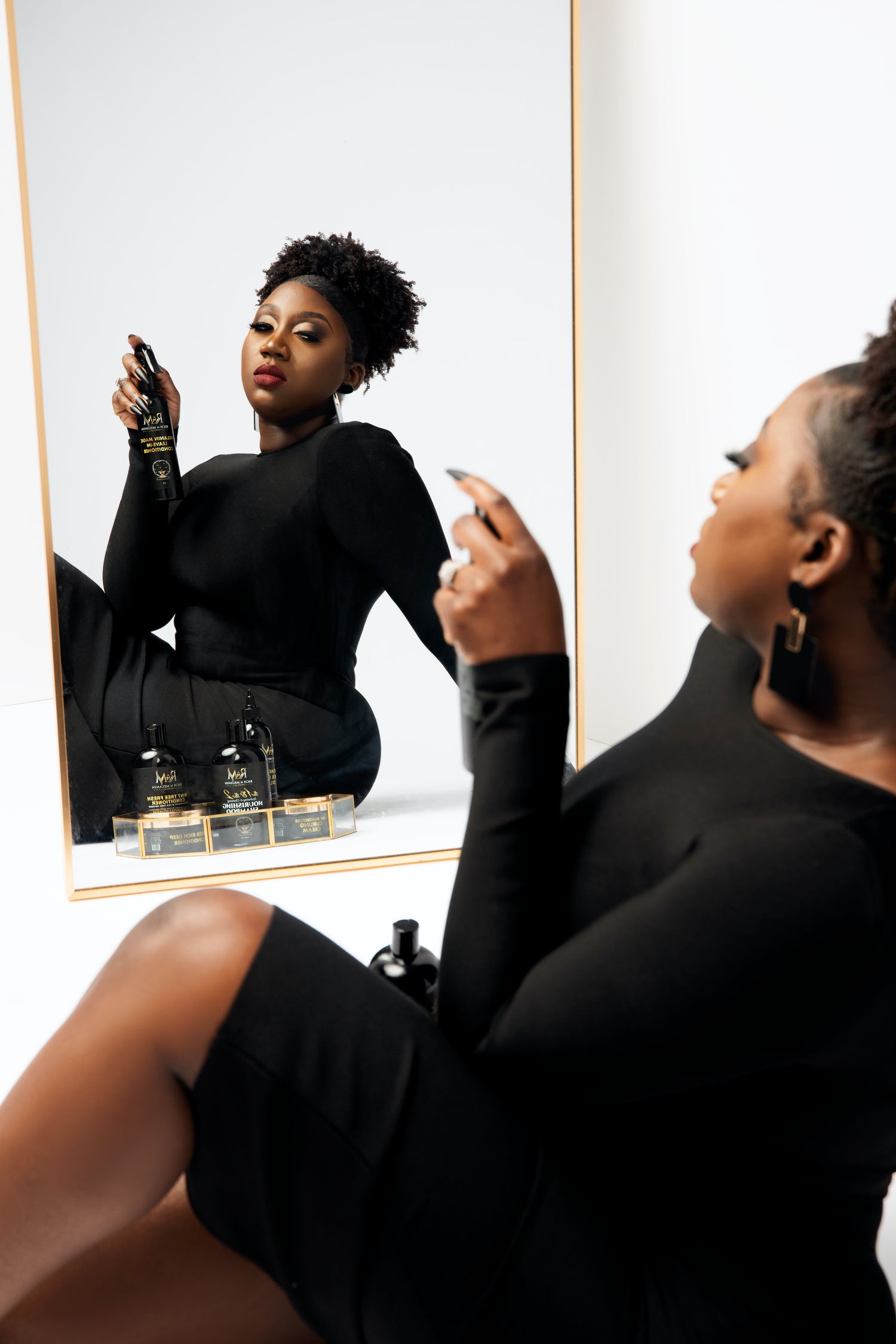 RichNMelanin natural hair brand photoshoot with luxury hair care products